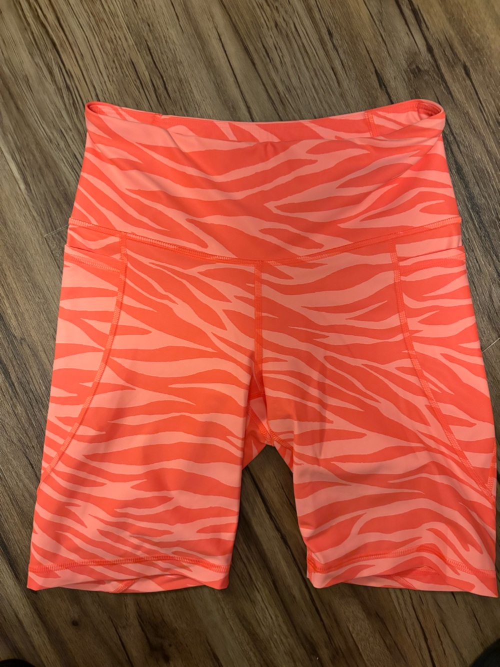 Old Navy Neon Coral Zebra-Print High-Waist Bike Shorts